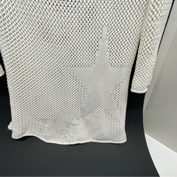 Cotton Country White Size SP Open Knit Sweater Cover Up Star Knitted Pattern Top - Picture 3 of 11